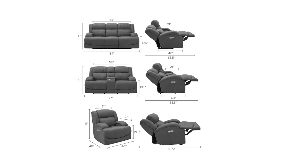 Quincey Living Room Set Dimensions