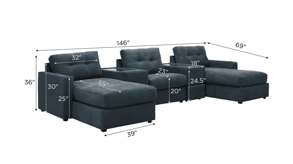ModularOne 5-pc. Sectional w/Two Power Consoles Dimensions