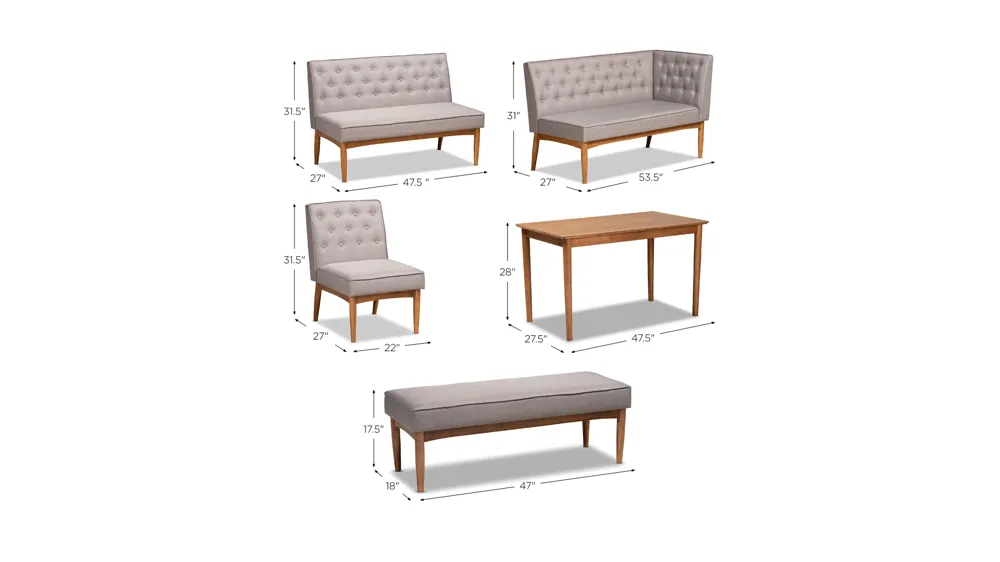 Arvid 5-pc. Nook Dining Set Dimensions