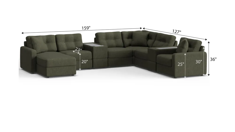 ModularOne 8-pc. Sectional w/One Power Console Dimensions