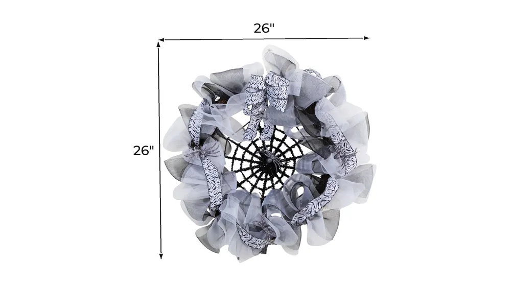 26" Halloween Foliage Spider Web Mesh Wreath Dimensions