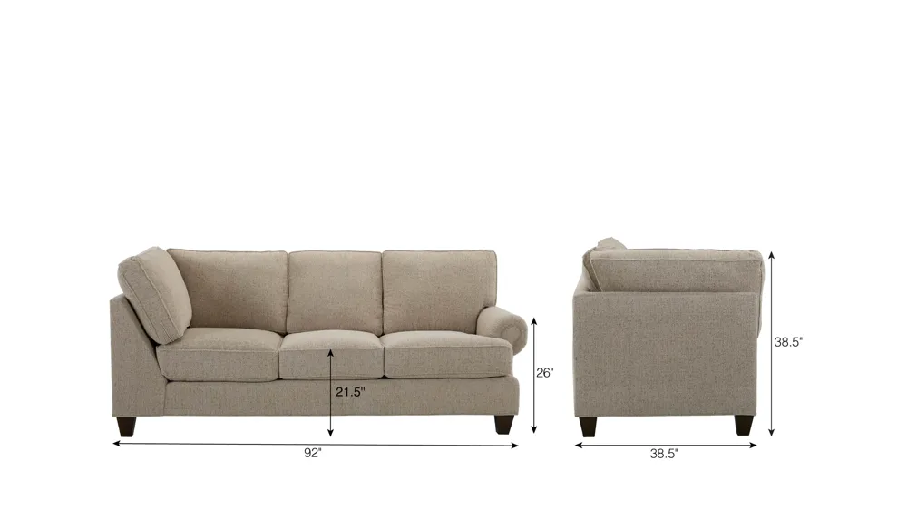 Crestwood Right Arm Facing  Sofa w/ Return Dimensions