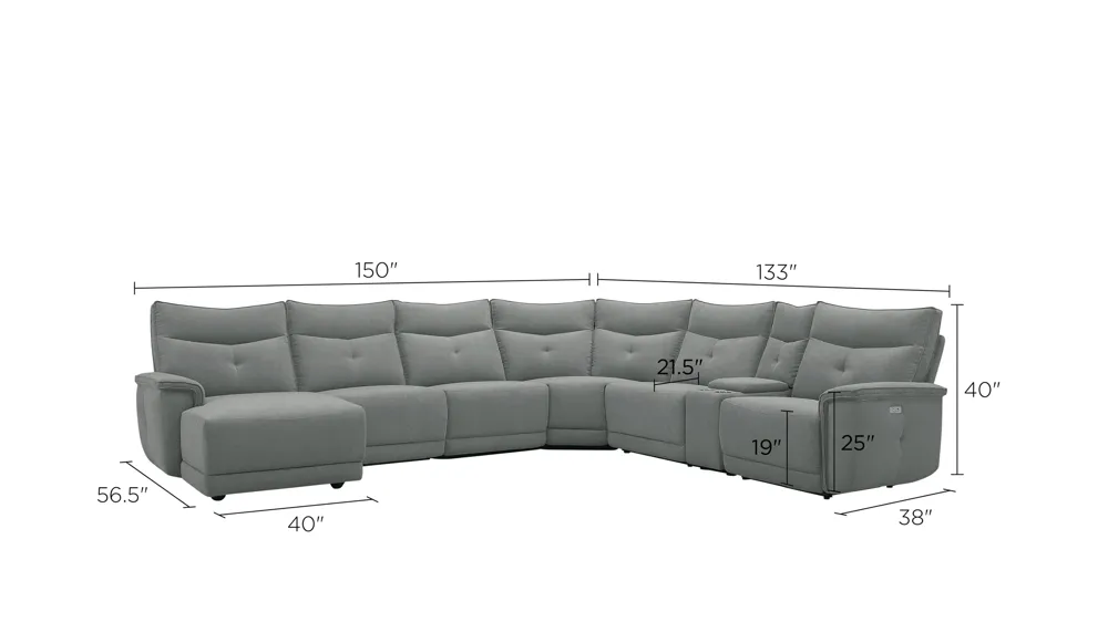 Graceland 7-pc. Sectional Sofa w/Power Headrests Dimensions