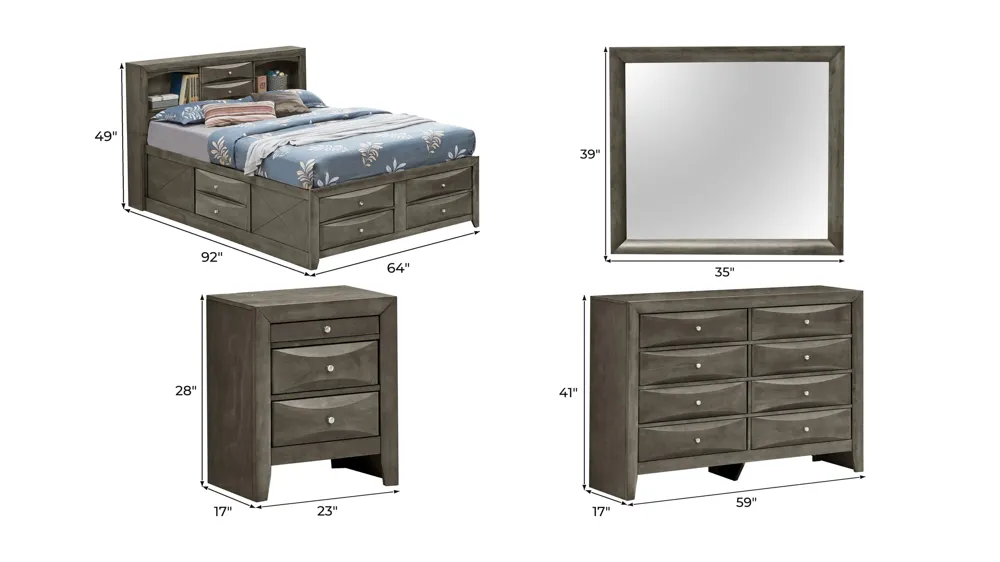 Marilla 4-pc. Captain's Bedroom Set Dimensions
