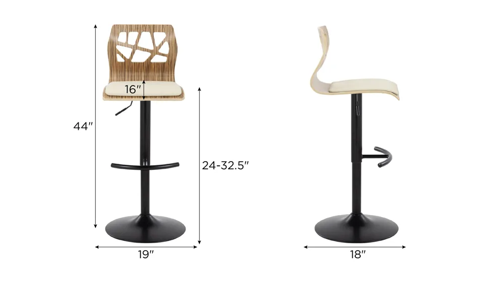 Folia Adjustable Barstool - Set of 2 Dimensions