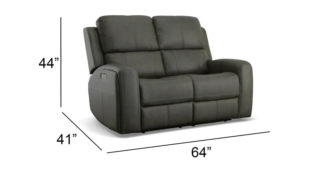 Linden Leather Power Reclining Loveseat with Power Headrest and Lumbar Dimensions