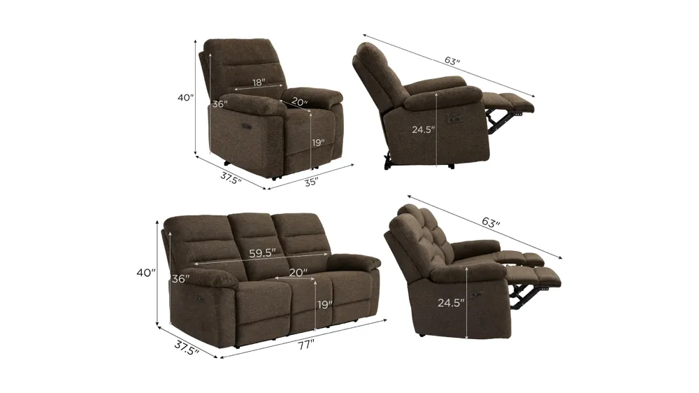 Bennington Power Living Room Set Dimensions