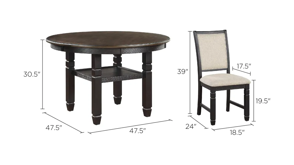 Arlana 5-pc Dining Set Dimensions
