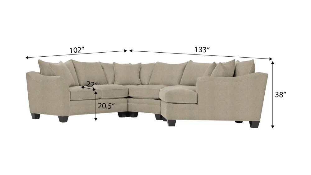 Foresthill 4-pc. Right Hand Cuddler Sectional Sofa Dimensions