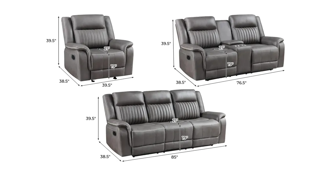 Enzo 3-pc. Manual Living Room Set Dimensions