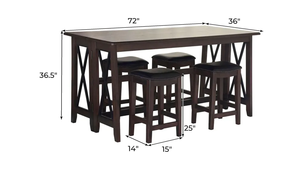 Carmina Counter Height Drop Leaf Table with 4 stools Dimensions