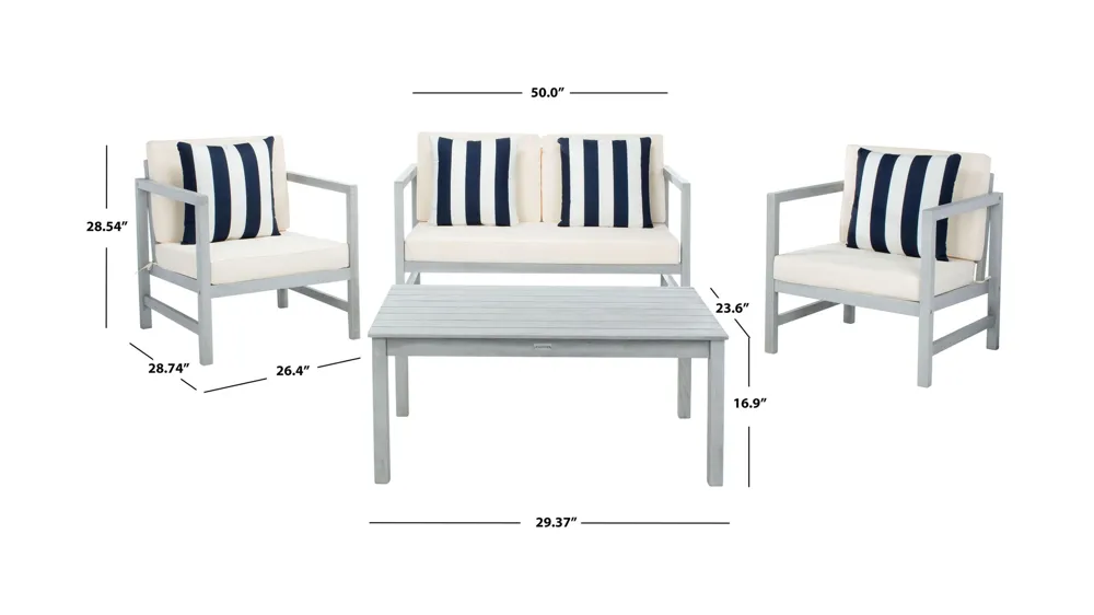 Hinaku 4-pc. Outdoor Set w/ Accent Pillows Dimensions