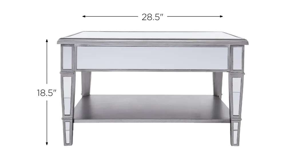 Bromley Mirrored Square Cocktail Table Dimensions