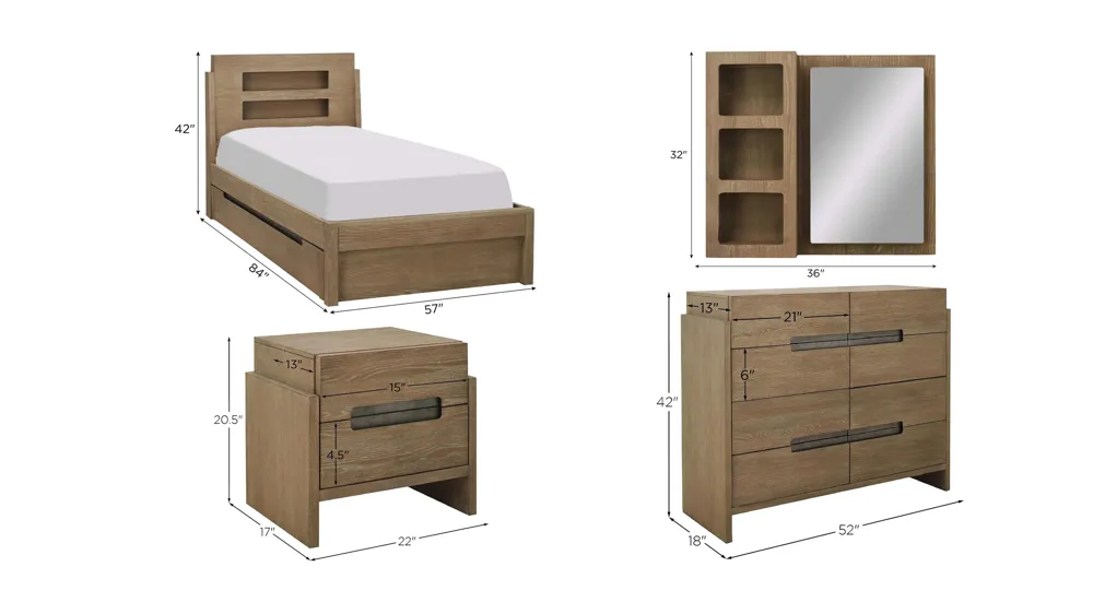 Copper Harbor 4-pc. Bedroom Set w/ Storage Drawer Dimensions