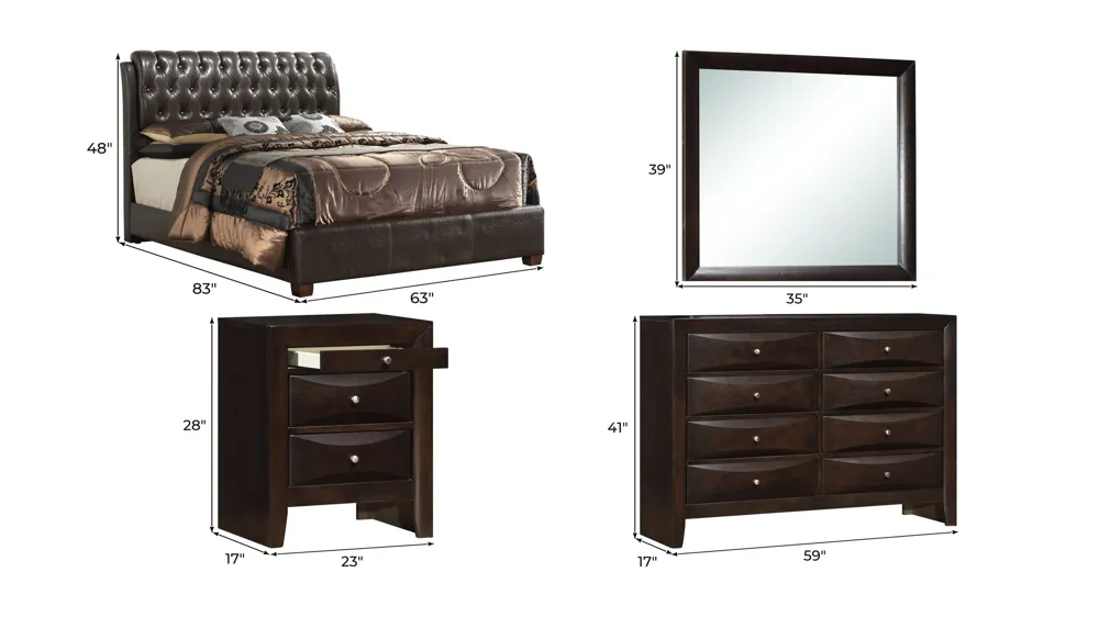 Marilla 4-pc. Upholstered Bedroom Set Dimensions