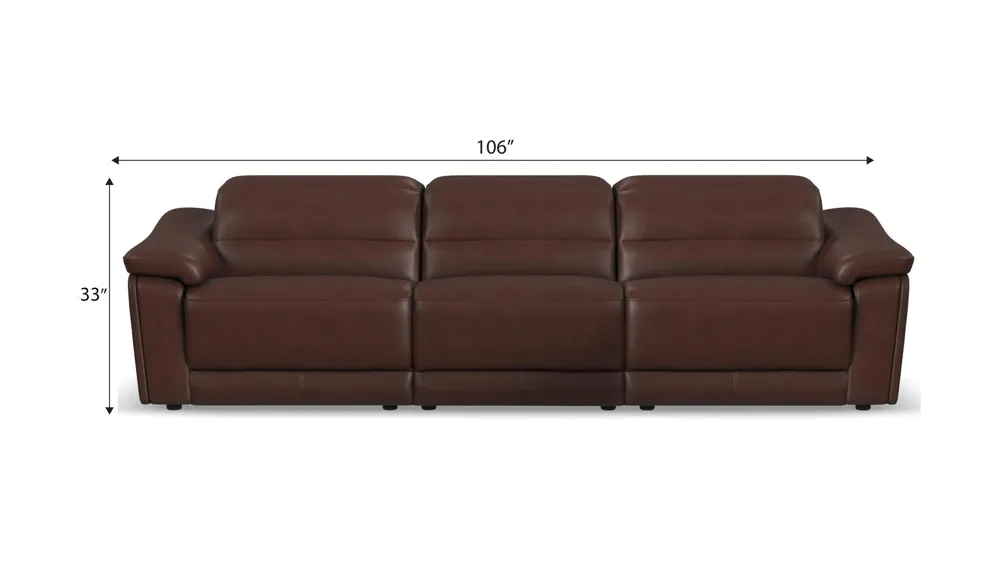 Tucker 3-pc. Triple Power Leather Sofa Dimensions