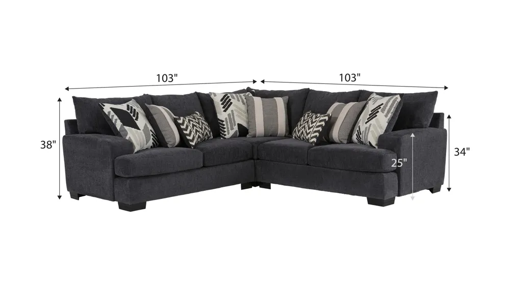 Cooper 3-pc. Sectional Dimensions