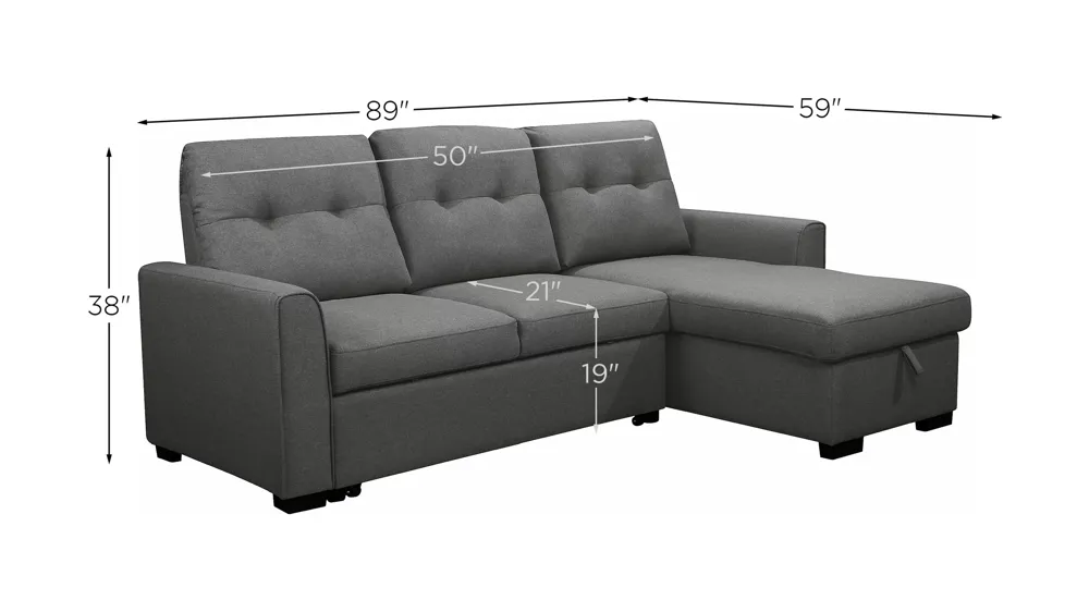 Irving 2-pc. Sectional Storage Sofa Bed Dimensions