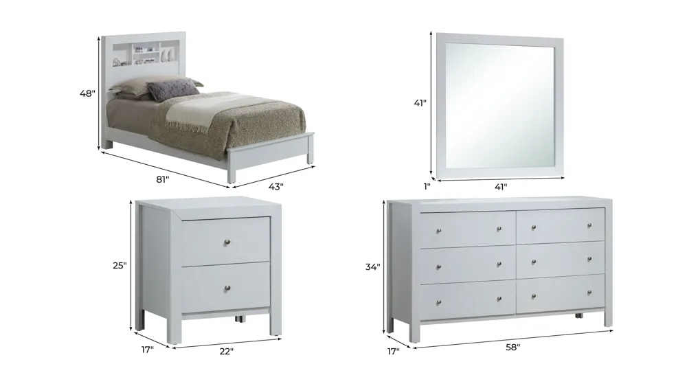 Burlington 4-pc. Bookcase Bedroom Set Dimensions