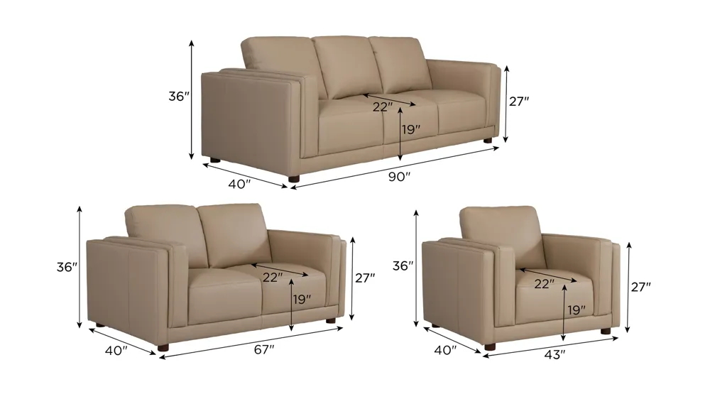Marni Leather Living Room Set Dimensions