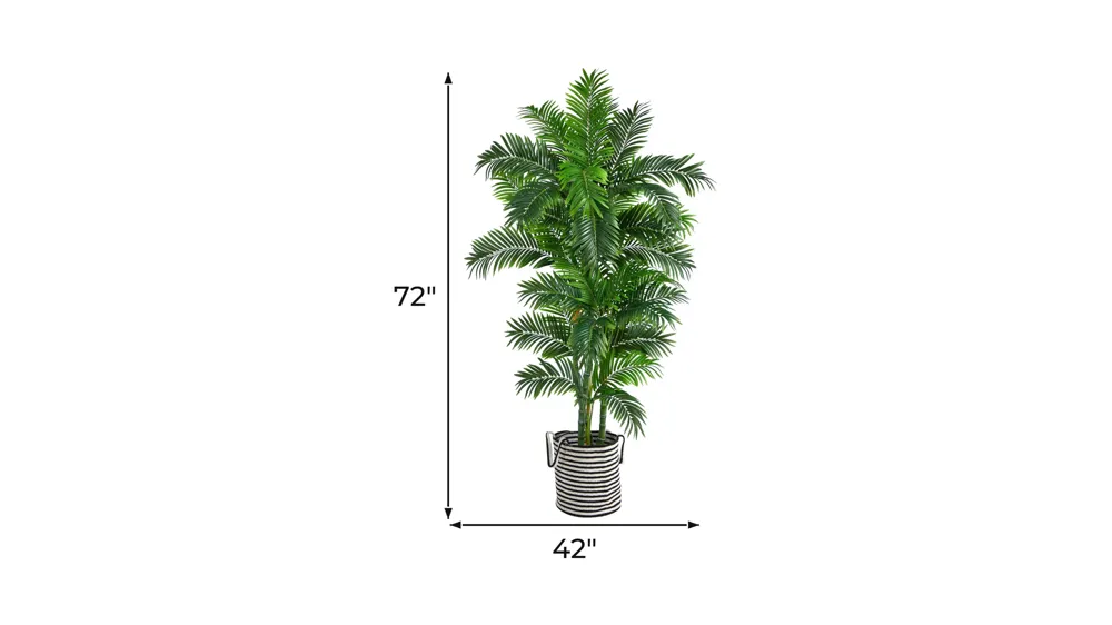 6' Artificial Palm Tree in Black and White Planter Dimensions