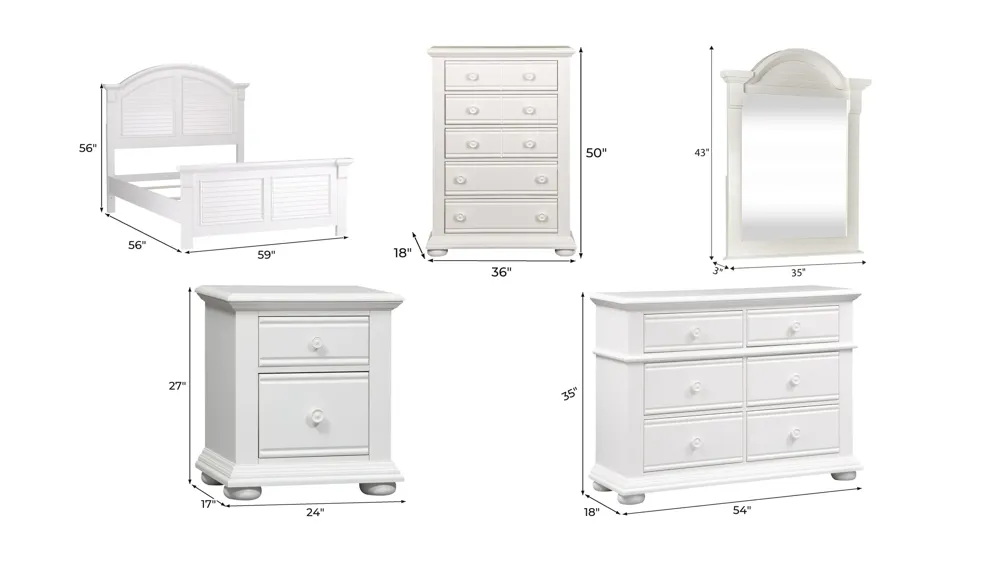 Summer House 5-pc. Bedroom Set Dimensions