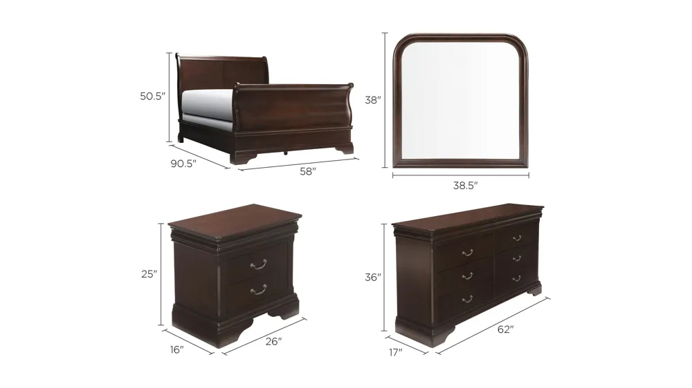 Charleston 4-pc. Bedroom Set Dimensions