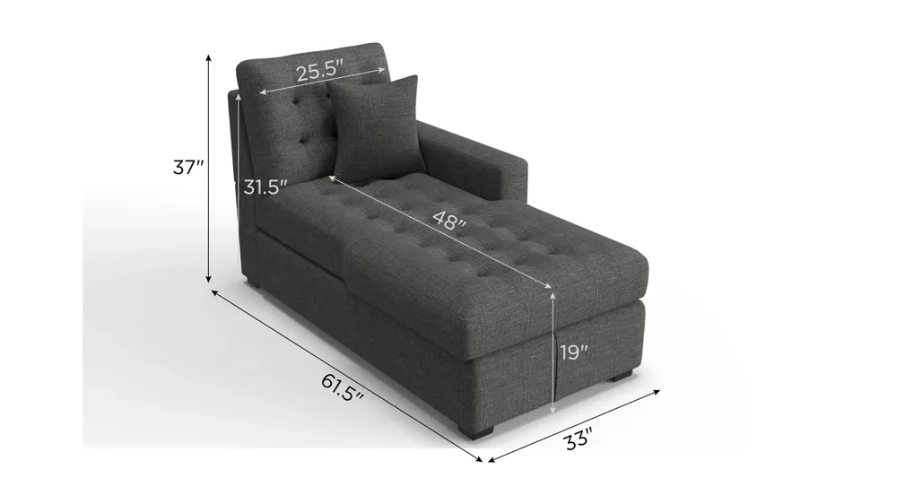 Brynn Right Arm Facing Chaise W/Storage Dimensions