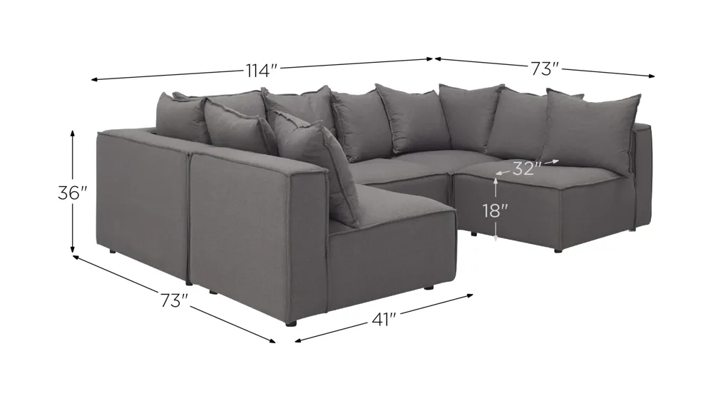 Loris Chenille 5-pc. Pit Sectional Dimensions