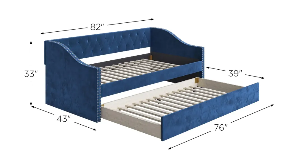 Dexter Velour Daybed with Trundle Set Dimensions
