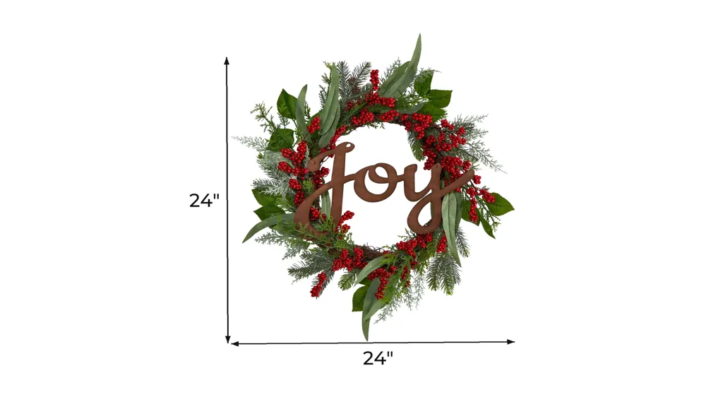 24" Joy Holiday Foliage Artificial Wreath Dimensions