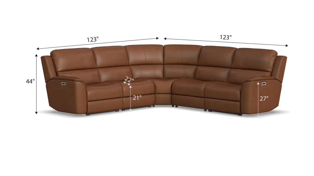 Henrick 5-pc. Triple Power Leather Sectional Dimensions