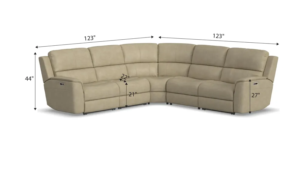 Henrick 5-pc. Triple Power Leather Sectional Dimensions