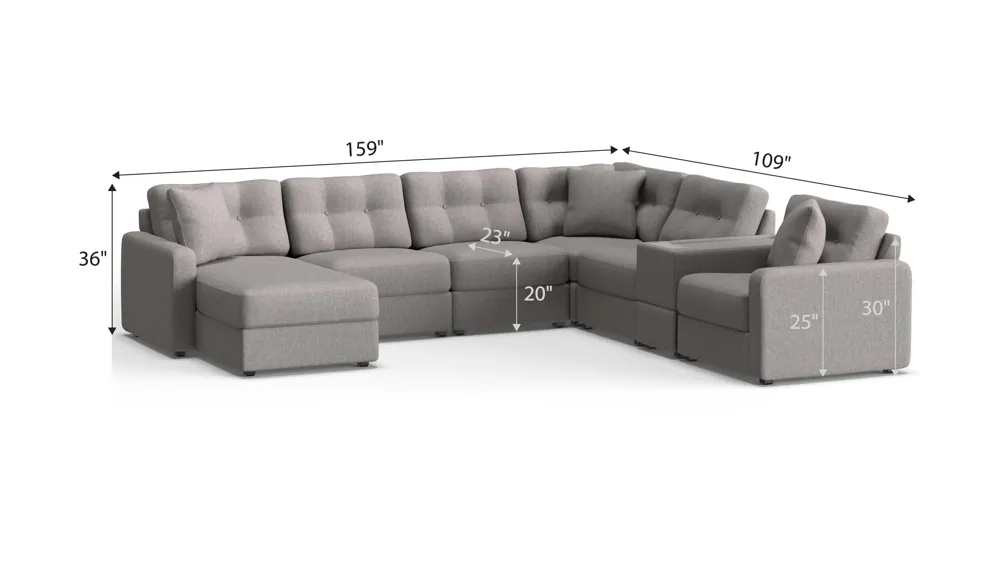 ModularOne 7-pc. Sectional w/One Power Console Dimensions