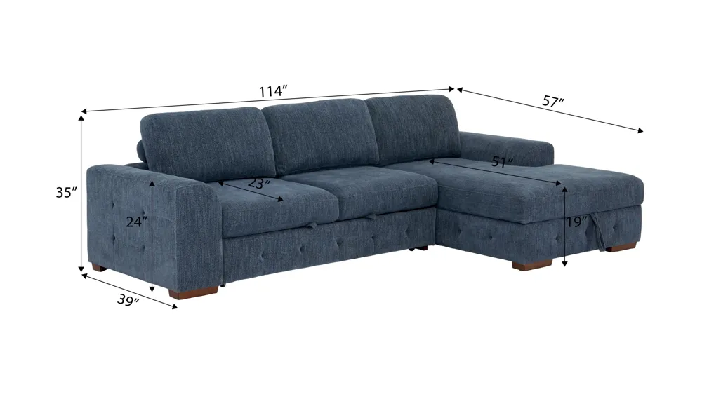 Dolman 2 pc. Sofa Chaise with Pop-Up Sleeper Dimensions