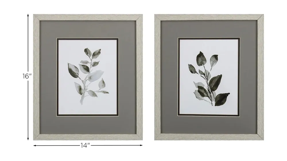 Gray Black Leaves S/2 Wall Art Dimensions