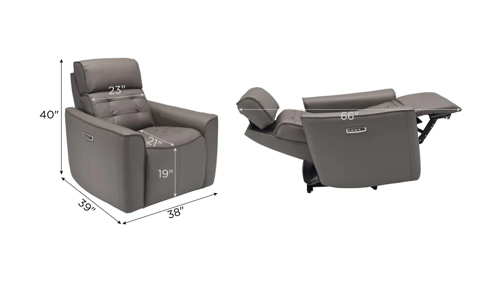 Hanlin Power Recliner w/ Power Headrest and Lumbar Dimensions