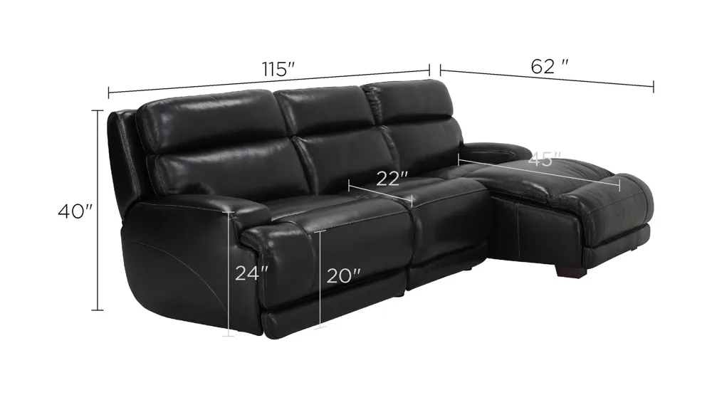 Tompkins Leather 3-pc. Sectional Dimensions