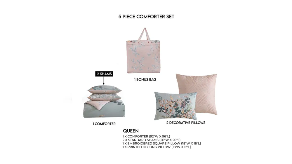 Bebejan Peach Leaves 5-pc. Reversible Comforter Set Dimensions