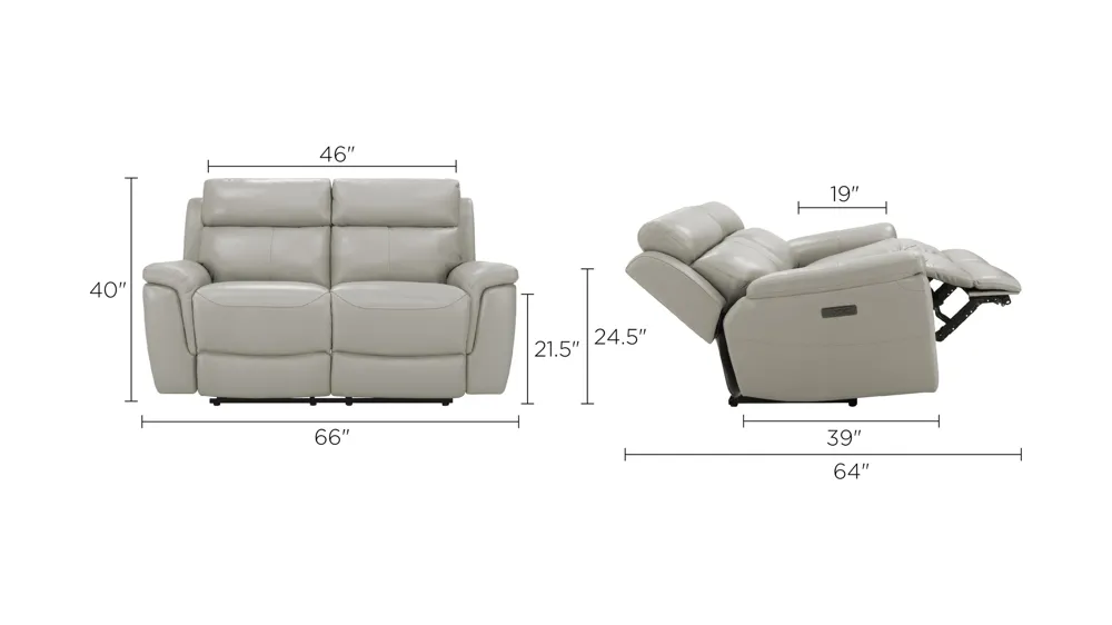 Dryden Leather Power Loveseat w/ Power Headrest Dimensions