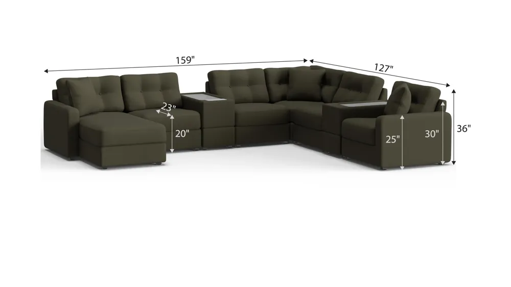 ModularOne 8-pc. Sectional w/One Power Console Dimensions