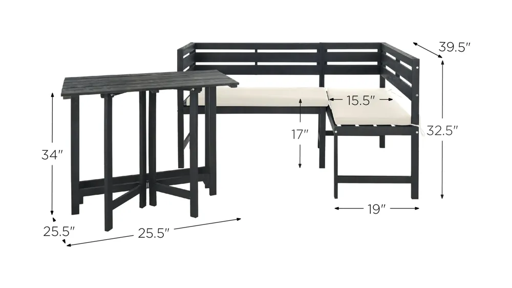 Benaya 3-pc. Outdoor Nook Dining Set Dimensions