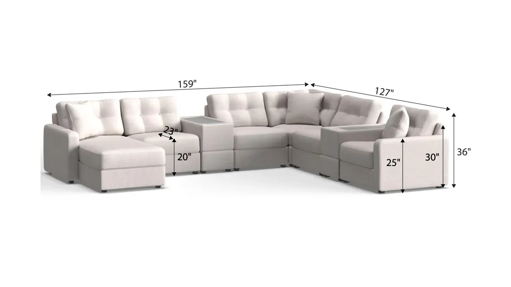 ModularOne 8-pc. Sectional w/One Power Console Dimensions