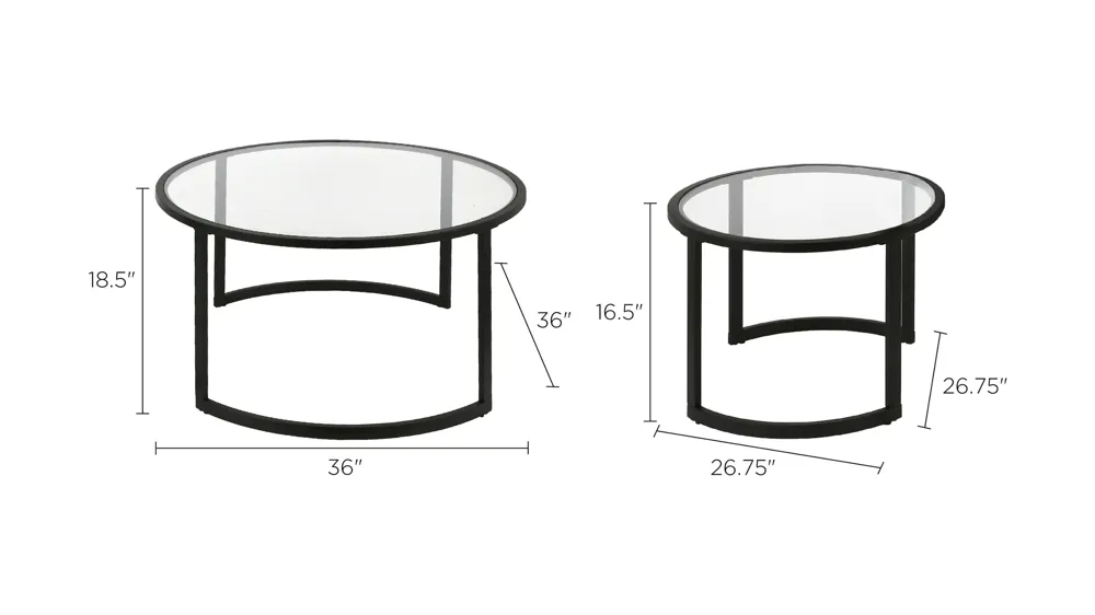 Mitera Round Nesting Coffee Table Set Dimensions