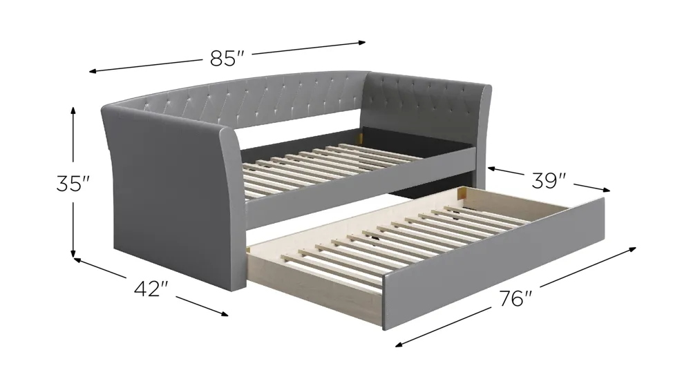Patrick Faux Leather Daybed with Rolling Trundle Set Dimensions