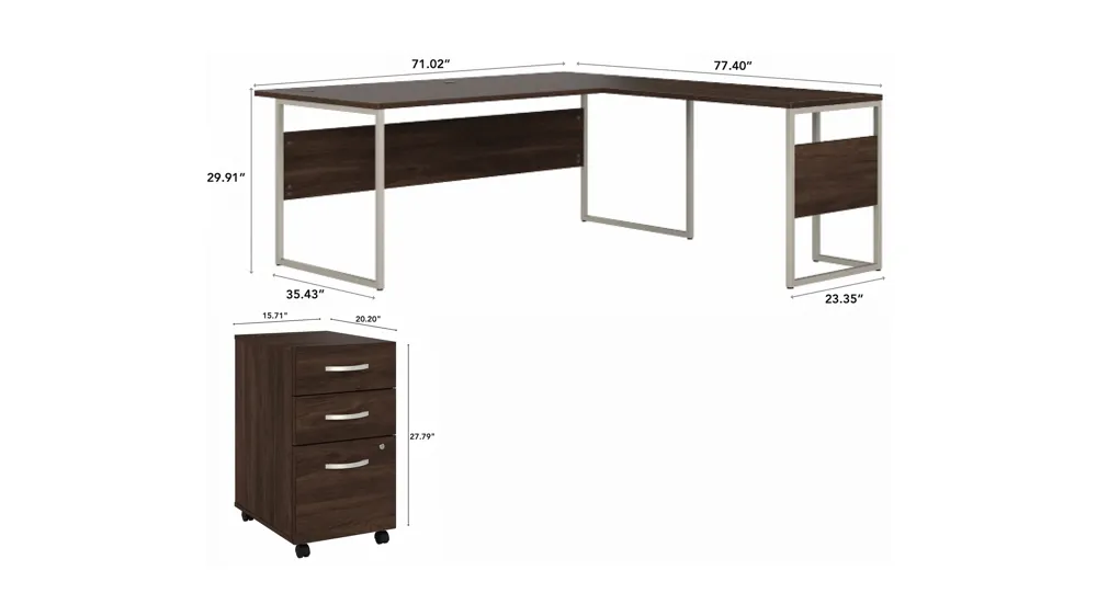Steinbeck L-Shaped Desk w/ File Cabinet Dimensions