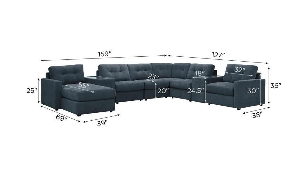ModularOne 8-pc. Sectional w/One Power Console Dimensions