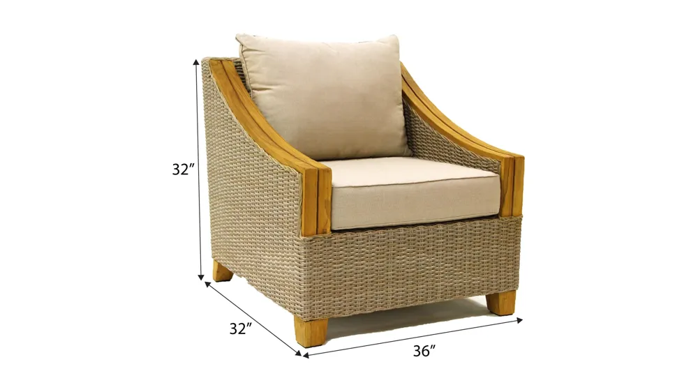 Teak and Ash Grey Wicker Armchair Dimensions