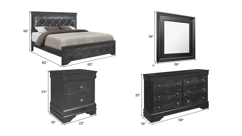 Pompei 4-pc. Bedroom Set Dimensions