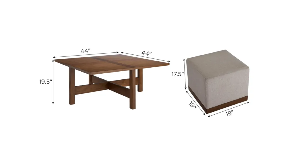 Beau Coffee Table w/ 4 Castered Stools Dimensions